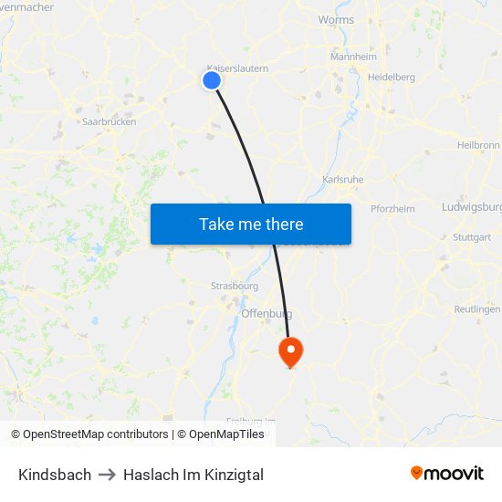 Kindsbach to Haslach Im Kinzigtal map