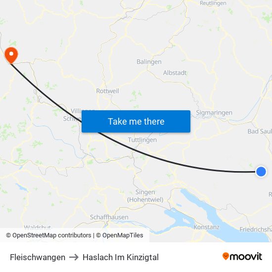 Fleischwangen to Haslach Im Kinzigtal map