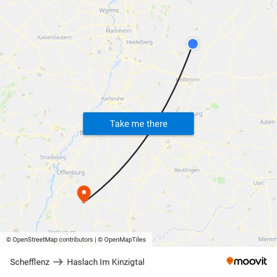 Schefflenz to Haslach Im Kinzigtal map