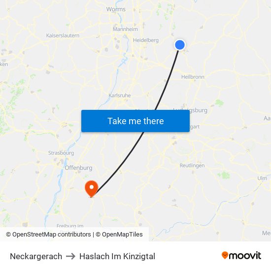 Neckargerach to Haslach Im Kinzigtal map