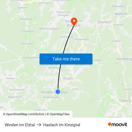 Winden Im Elztal to Haslach Im Kinzigtal map