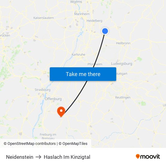 Neidenstein to Haslach Im Kinzigtal map