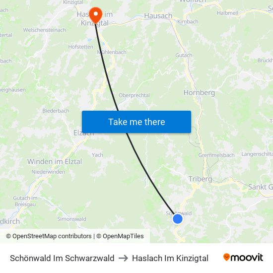 Schönwald Im Schwarzwald to Haslach Im Kinzigtal map