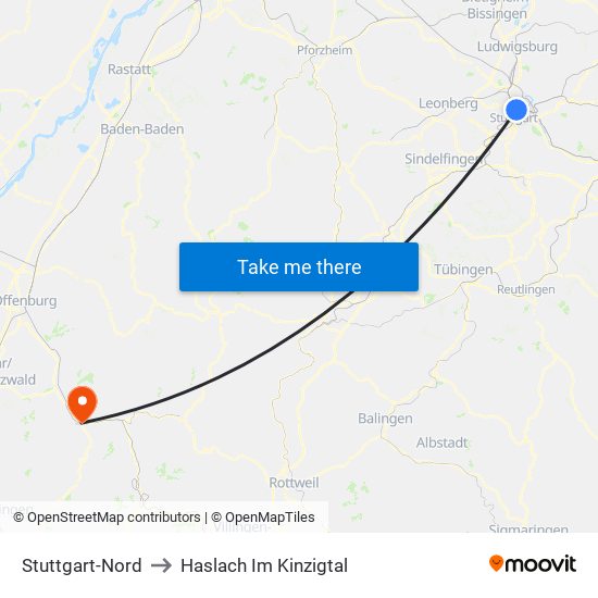 Stuttgart-Nord to Haslach Im Kinzigtal map