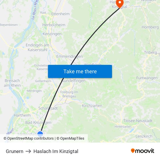 Grunern to Haslach Im Kinzigtal map