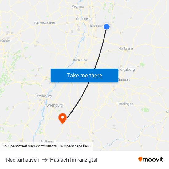 Neckarhausen to Haslach Im Kinzigtal map