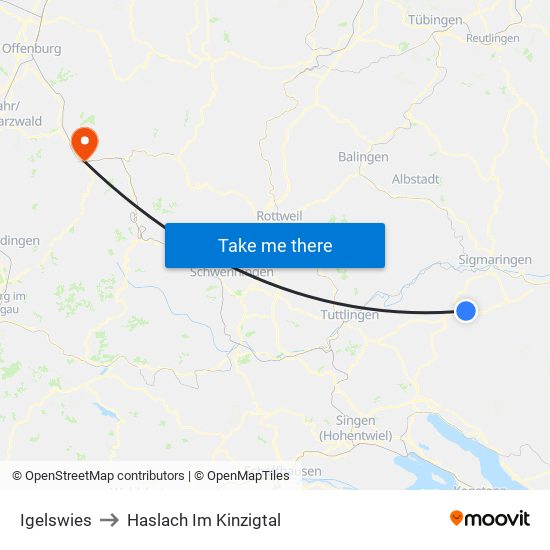 Igelswies to Haslach Im Kinzigtal map