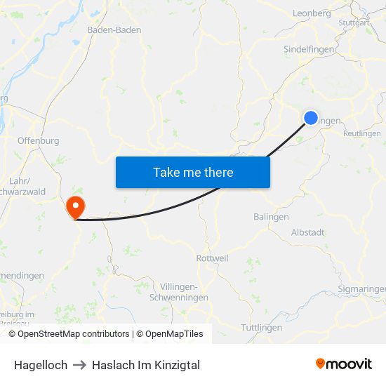 Hagelloch to Haslach Im Kinzigtal map