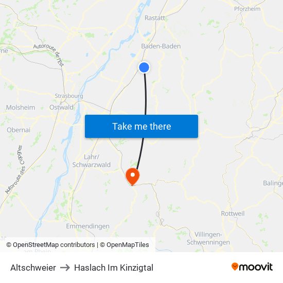 Altschweier to Haslach Im Kinzigtal map