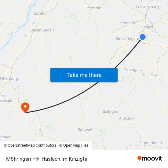 Möhringen to Haslach Im Kinzigtal map