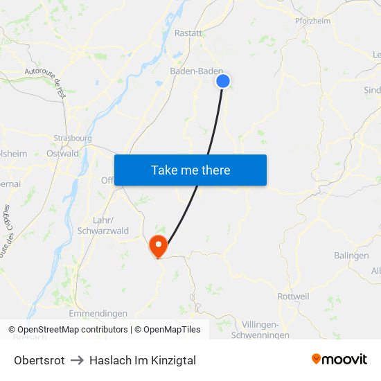 Obertsrot to Haslach Im Kinzigtal map