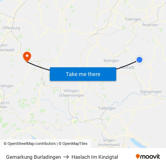 Gemarkung Burladingen to Haslach Im Kinzigtal map