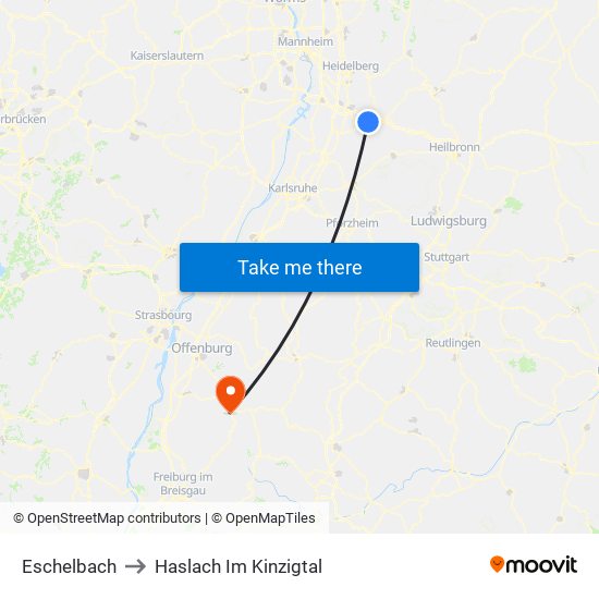 Eschelbach to Haslach Im Kinzigtal map