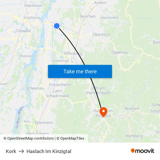 Kork to Haslach Im Kinzigtal map