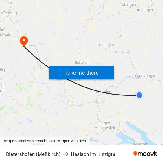 Dietershofen (Meßkirch) to Haslach Im Kinzigtal map
