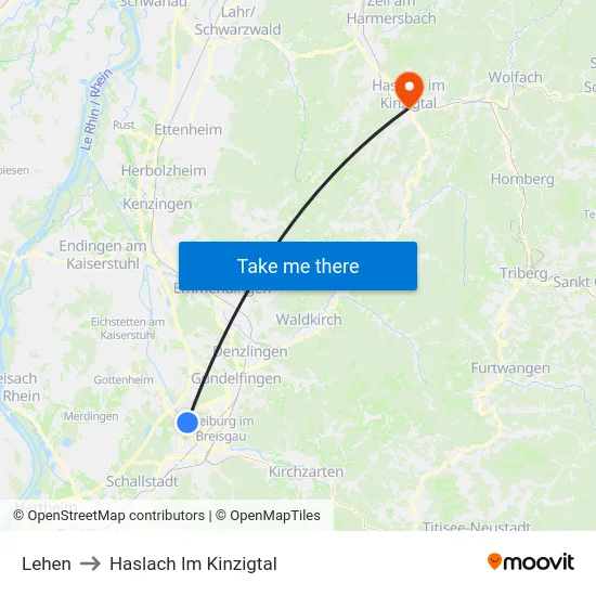 Lehen to Haslach Im Kinzigtal map
