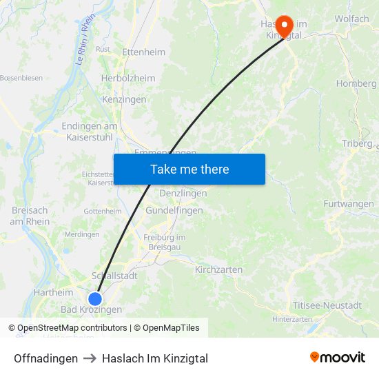 Offnadingen to Haslach Im Kinzigtal map