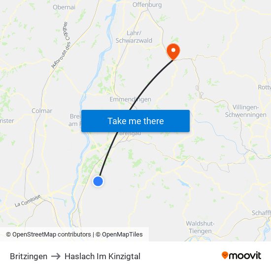 Britzingen to Haslach Im Kinzigtal map