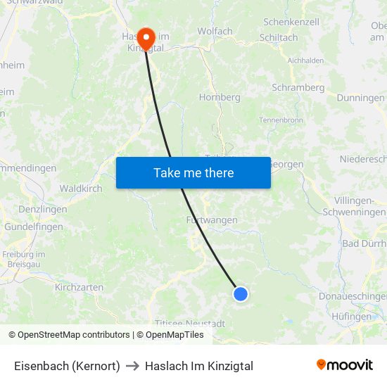 Eisenbach (Kernort) to Haslach Im Kinzigtal map