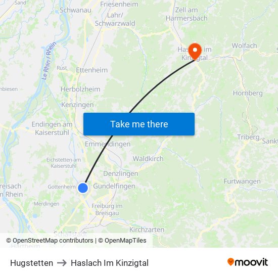 Hugstetten to Haslach Im Kinzigtal map