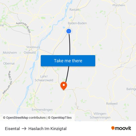 Eisental to Haslach Im Kinzigtal map