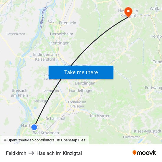 Feldkirch to Haslach Im Kinzigtal map