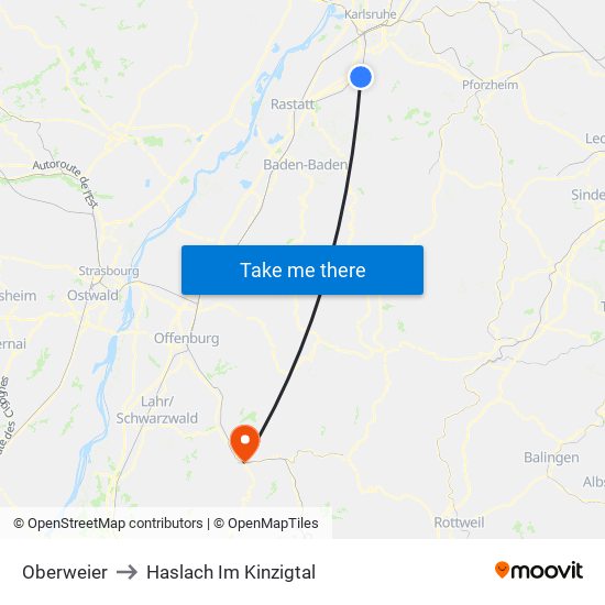 Oberweier to Haslach Im Kinzigtal map