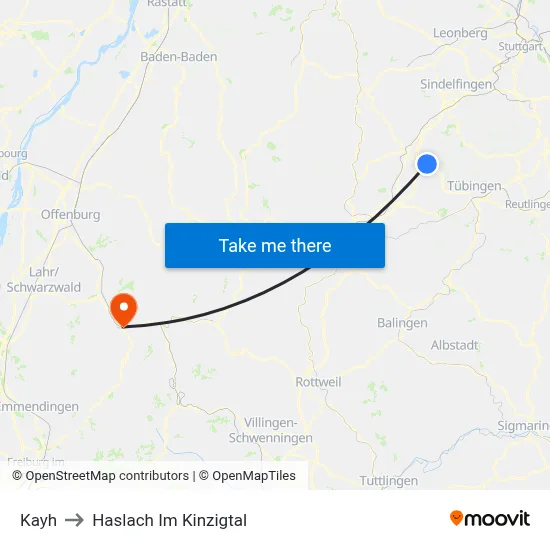 Kayh to Haslach Im Kinzigtal map
