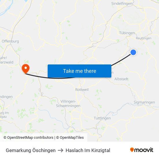 Gemarkung Öschingen to Haslach Im Kinzigtal map