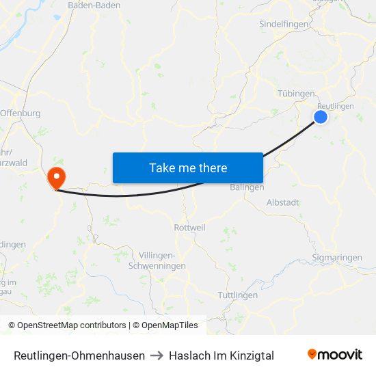 Reutlingen-Ohmenhausen to Haslach Im Kinzigtal map