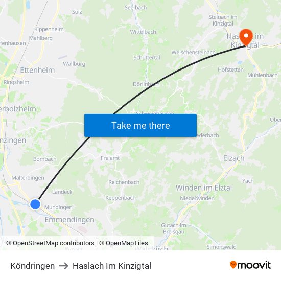 Köndringen to Haslach Im Kinzigtal map