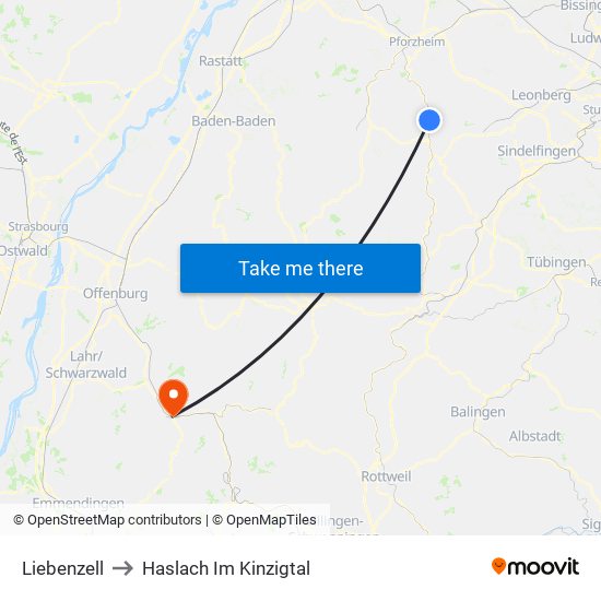 Liebenzell to Haslach Im Kinzigtal map