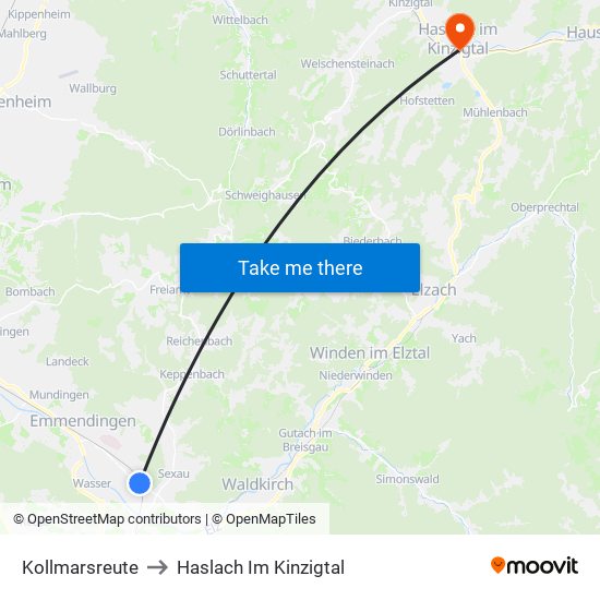 Kollmarsreute to Haslach Im Kinzigtal map