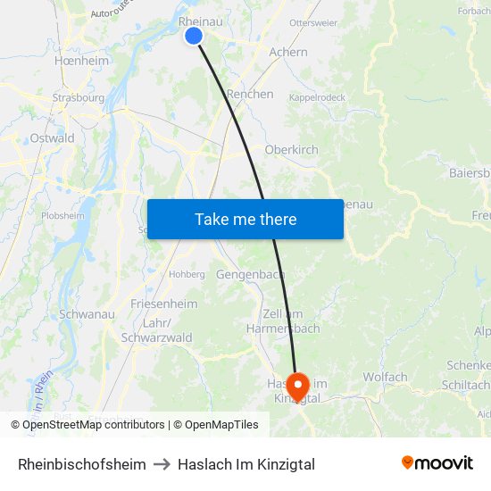 Rheinbischofsheim to Haslach Im Kinzigtal map