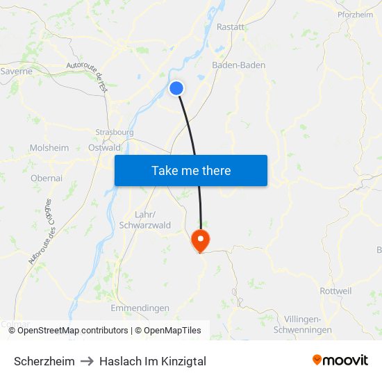 Scherzheim to Haslach Im Kinzigtal map