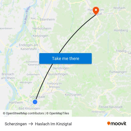 Scherzingen to Haslach Im Kinzigtal map