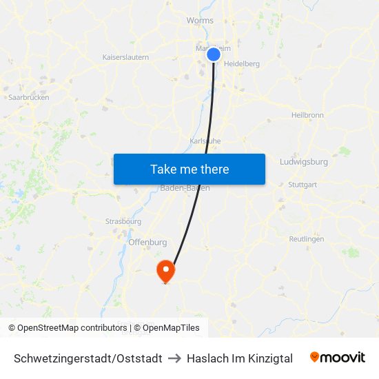 Schwetzingerstadt/Oststadt to Haslach Im Kinzigtal map