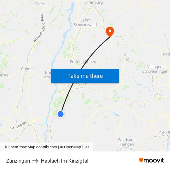 Zunzingen to Haslach Im Kinzigtal map