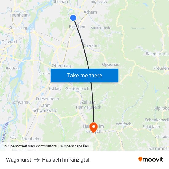 Wagshurst to Haslach Im Kinzigtal map