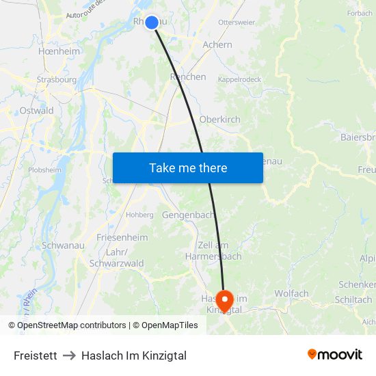 Freistett to Haslach Im Kinzigtal map