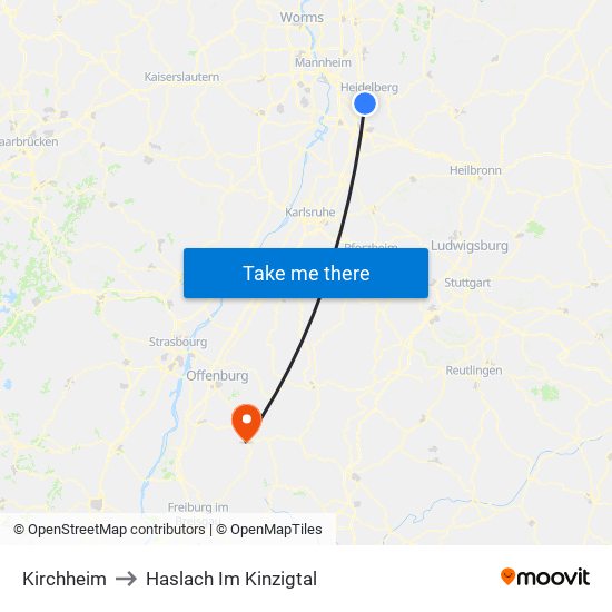 Kirchheim to Haslach Im Kinzigtal map