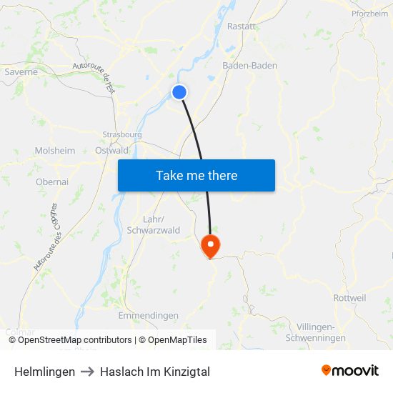 Helmlingen to Haslach Im Kinzigtal map