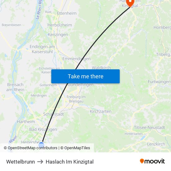 Wettelbrunn to Haslach Im Kinzigtal map