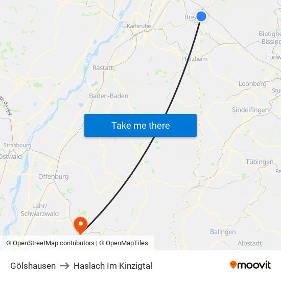 Gölshausen to Haslach Im Kinzigtal map