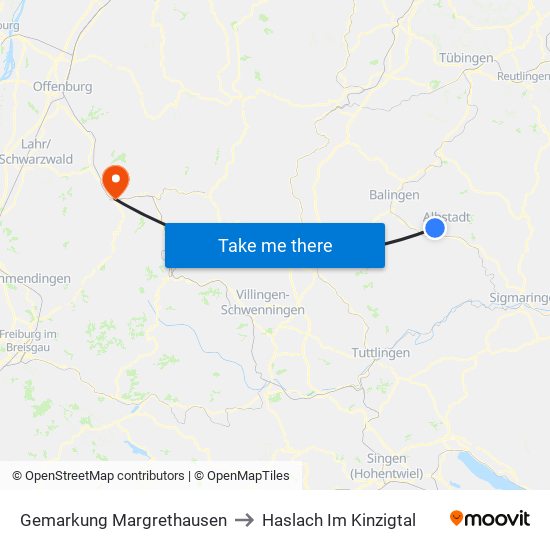 Gemarkung Margrethausen to Haslach Im Kinzigtal map