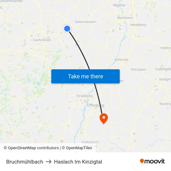 Bruchmühlbach to Haslach Im Kinzigtal map