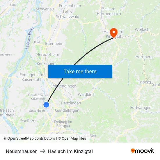 Neuershausen to Haslach Im Kinzigtal map