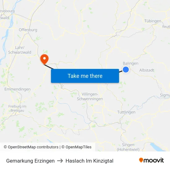 Gemarkung Erzingen to Haslach Im Kinzigtal map