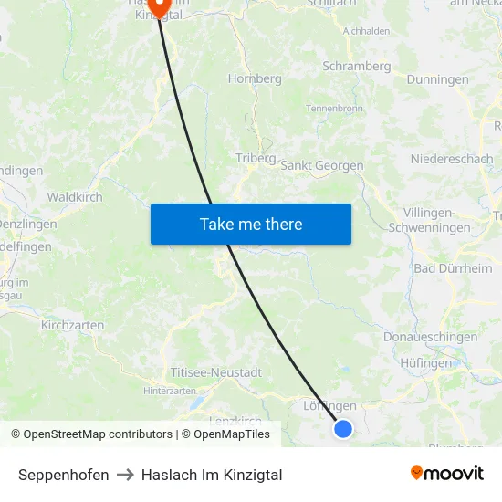 Seppenhofen to Haslach Im Kinzigtal map