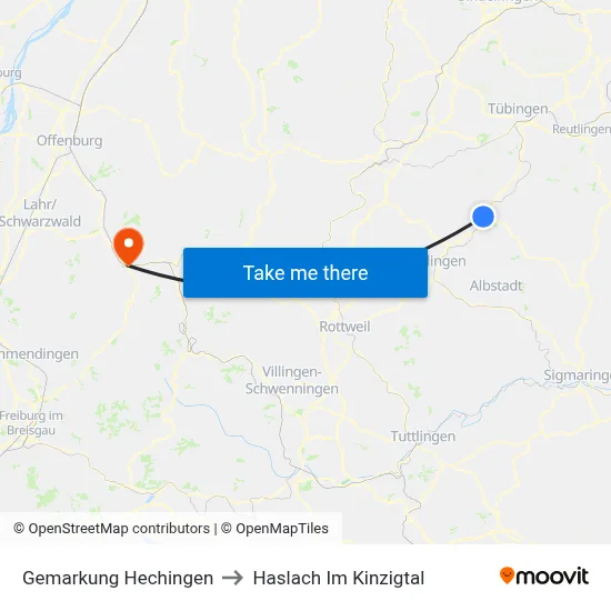 Gemarkung Hechingen to Haslach Im Kinzigtal map